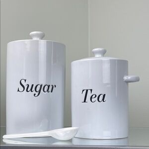 Crofton White Stoneware Sugar & Tea Canister Set | 2-Piece